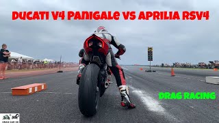 Ducati V4 Panigale vs Aprilia RSV4 motorcycle drag racing 14 mile 🏍🚦  4K UHD [upl. by Meade311]