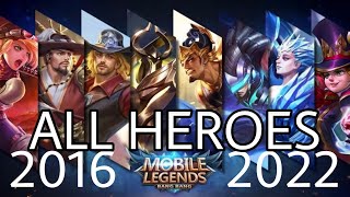 ALL HEROES IN MOBILE LEGENDS 2016  2022 [upl. by Castera]