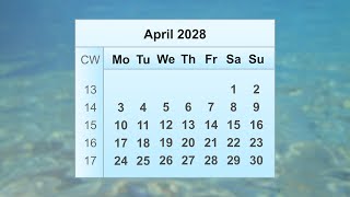 April 2028 Calendar [upl. by Hyo219]