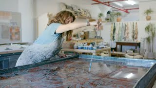 Learn How to Marble Fabric by Hand with the Rule of Three Company  Showcase Series [upl. by Ihsir]