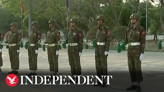 Watch again Myanmar troops march in parade to mark Armed Forces Day [upl. by Lu]