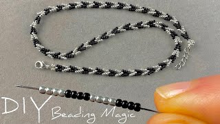 Easy Seed Bead Necklace Beaded Jewelry Tutorials  Beading for Beginners [upl. by Iaverne]