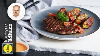 Rib eye steak s cuketovými noky  Roman Paulus  RECEPTY KUCHYNĚ LIDLU [upl. by Ynnig]