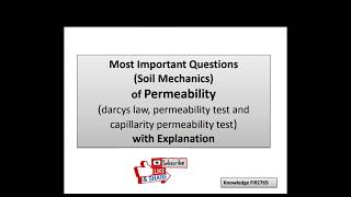 Permeability and Darcys LawSoil Mechanics MCQPermeability amp Seepage of soil MCQ [upl. by Damiani409]