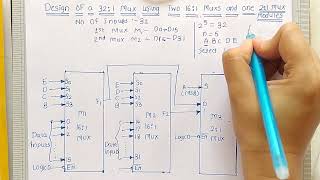 32 to 1 Multiplexer using two 16 to 1 multiplexer and one 2 to 1 multiplexer  Multiplexer Tree [upl. by Ahsimat]