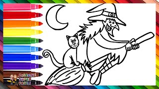 Come Disegnare una Strega 🧙‍♀️🧹 Disegnare e Colorare una Strega con il Suo Gatto 🐈‍⬛🪄🌈 [upl. by Hoffert]