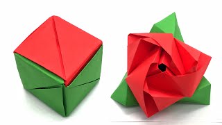 Magic Rose Cube  DIY Origami Tutorial by Nature Folds  92 [upl. by Kylila]