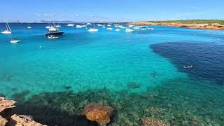 Cala Saona Formentera  Exploring the Tranquil Beauty of Spains Hidden Gem  4K Free Video Footage [upl. by Aihcrop]