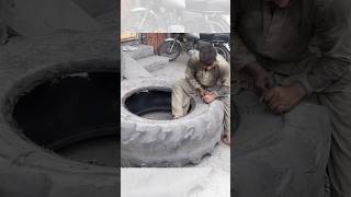 old truck tyre repairing to newone trucktyre reparing restoration shortfeed [upl. by Esnahc]