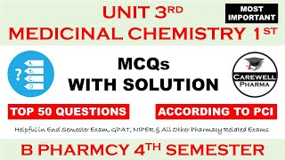 Top 50 MCQs with Solution  Unit 3 Medicinal Chemistry 1  medicinal chemistry pharmacy 4th sem [upl. by Novyar]