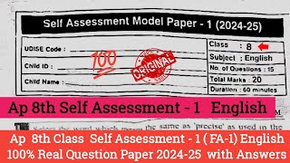 Ap 8th class Fa1 English question paper 2024 with answersAp 8th self assessment 1 English paper [upl. by Dorsman306]