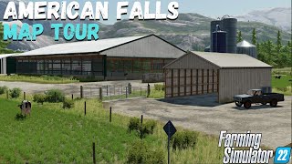 FIRST LOOK AMERICAN FALLS MAP TOUR  Farming Simulator 22 [upl. by Barling]