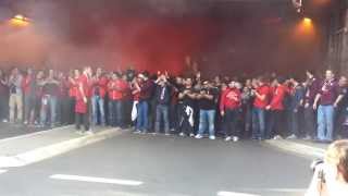 Kaiserslautern vsHoffenheim 2013 Marsch zum Stadion der Lautrer  mit Pyro Gesängen und Fahnen [upl. by Ev]