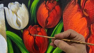 PINTURA ACRÍLICA PASSO A PASSO  JARDIM DAS TULIPAS  TÉCNICAS DE PINTURA [upl. by Delfine]