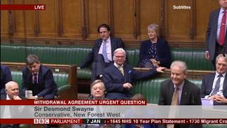 Sir Desmond Swayne MP at the Withdrawal Agreement Urgent Question [upl. by Yuk]