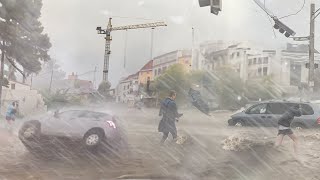 Scary Storm tearing apart Balkans Storm and flooding in Zagreb Croatia [upl. by Neelyahs259]