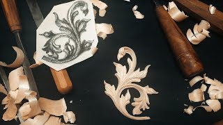 Carving of wooden acanthus leaveswood carving art carving woodworking handmade craft usa [upl. by Elocn834]