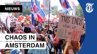 Beelden drukte bij protestactie in Amsterdam [upl. by Hayalat]