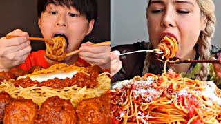 ASMRMUKBANG EATING SPAGHETTI COMPILATION [upl. by Amikat]