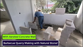 Gaz beton ve patlatma taş ile barbekü yapılışı AeratedConcrete BlastingStone AeratedConcreteWall [upl. by Lerraj886]