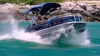 Pontoon Boat Fails and Big Waves BBQ Party boats crash [upl. by Glynnis]