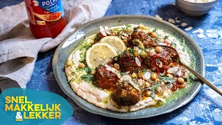 Libanese balletjes in tomatensaus met hummus van witte bonen  Snel Makkelijk amp Lekker [upl. by Andonis]