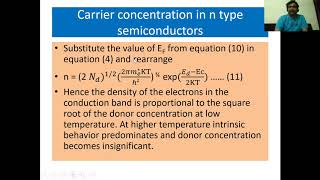 Carrier concentration in n type extrinsic semiconductor Fermi level and dependence on temperature [upl. by Akerahs]