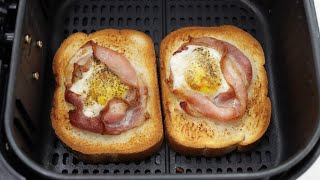 Air Fryer Bacon and Egg Toast Recipe [upl. by Keifer]