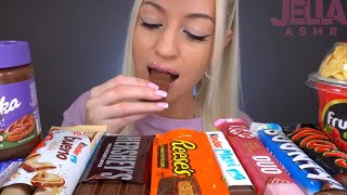 Jella ASMR chocolate candy bars Reese’s kinder mukbang bites only [upl. by Mathews]