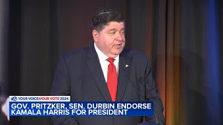 JB Pritzker Dick Durbin Tammy Duckworth endorse Kamala Harris for president [upl. by Odele]