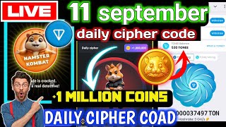 Hamster Kombat Daily Cipher Code 11 September  Today Cipher Code 11th September [upl. by Tarryn]