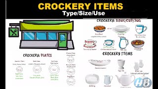 Types of crockery in fampb service  types of crockery used in restaurantcrockery size and use [upl. by Lorianne]