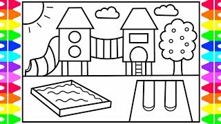 How to Draw a Playground Step by Step for Kids  Playground Coloring Pages  Fun Coloring Pages Kids [upl. by Ailaza]