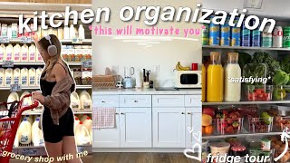 ORGANIZE MY KITCHEN WITH ME 🌱 grocery shopping  fridge organization aestheticpinterest inspired [upl. by Pergrim207]