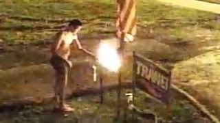 Underwearclad man caught taking blowtorch to Trump sign [upl. by Cari204]