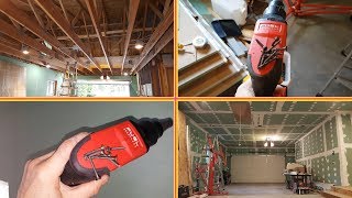 Milwaukee Drywall Gun Garage Sheetrock Work Работа с гипсокартоном в гараже [upl. by Alya835]