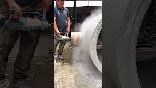 Drilling process of cement concrete pipes with water mill drill [upl. by Elleinad309]