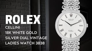 Rolex Cellini 18k White Gold Silver Dial Vintage Ladies Watch 3838 Review  SwissWatchExpo [upl. by Irotal]