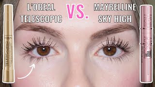 LOREAL TELESCOPIC MASCARA VS MAYBELLINE LASH SENSATIONAL SKY HIGH MASCARA  BEST DRUGSTORE MASCARA [upl. by Yelyac]