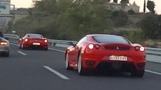 Ferrari F430 and Ferrari 360 Modena FLATOUT in Full Thottle Flybys and Chasing [upl. by Narine]