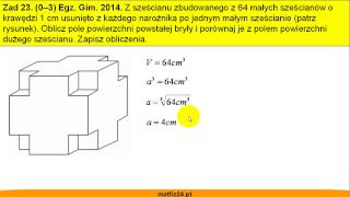 Egzamin gimnazjalny z matematyki 2014  zad 23  Sześcian bez naroży Pole całkowite  Matfiz24pl [upl. by Nolubez309]