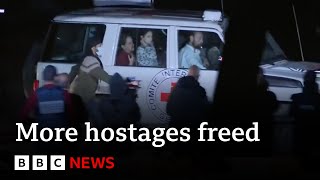 More Israeli hostages freed by Hamas in exchange for Palestinian prisoners – BBC News [upl. by Damon]