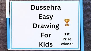 Dussehra DrawingVijayadashami poster making drawingDussehra easy drawing for kidsDussehra poster [upl. by Evatsug]