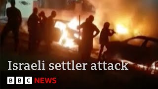 Israeli settlers burn Palestinian West Bank village in mass attack  BBC News [upl. by Lander]