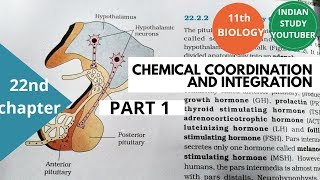 NCERT Class 11th Biology chapter 22nd Chemical coordination and Integration  part 1 [upl. by Leacim]