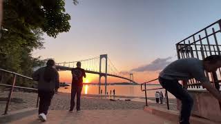 Walking in the evening in Queens WhiteStone Bridge in Sunset  4K [upl. by Eelir410]