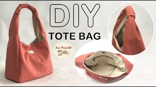 DIY CANVAS TOTE BAG  วิธีทำกระเป๋าผ้าแคนวาสสายผ้าในตัว [upl. by Nador626]