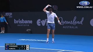 Thanasi Kokkinakis loses his cool and smashes his racket at the Brisbane International [upl. by Siana954]