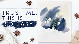 Easy Watercolour Snowdrops In The Snow [upl. by Aloisius]