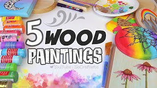 PAINTING ON WOOD  5 Easy Art Design Ideas with Acrylic Paint [upl. by Calica]